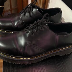 Dr. Martens Black Leather Oxfords with Yellow Stitching